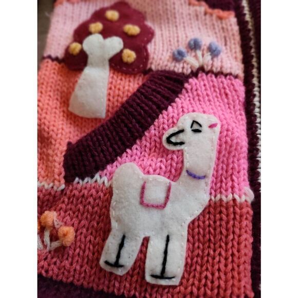 PERUVIAN HAND KNIT PATCHWORK HOODED ZIP UP PINK PURPLE SWEATER NEW - Picture 5 of 10